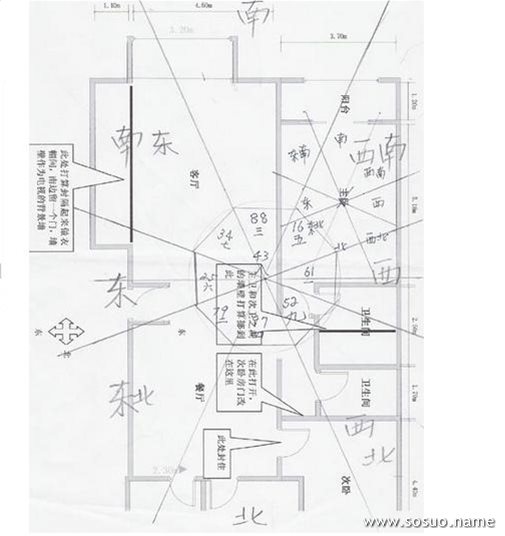 风水命理 > 风水案列:详细分析"子午震向"宅型     6,主卧室开东北门