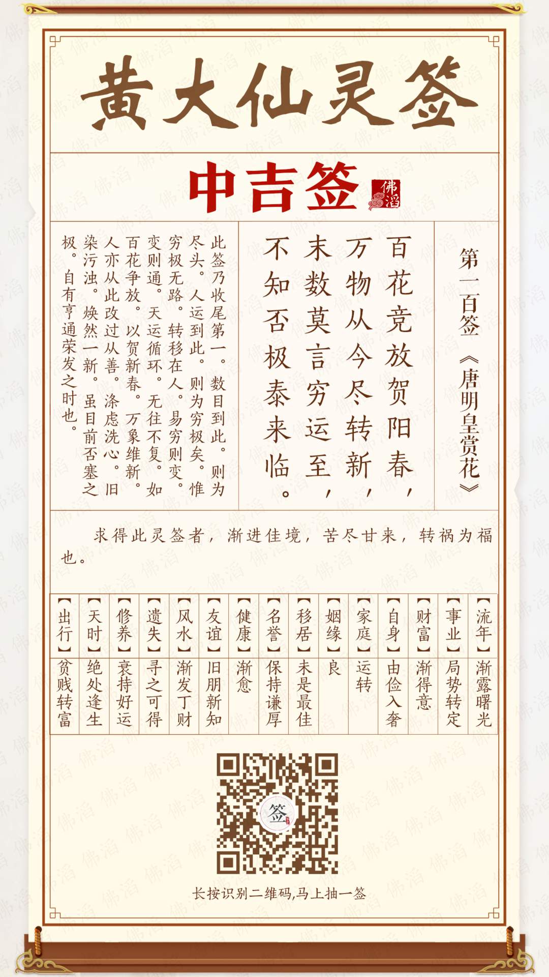 黄大仙灵签第100签 黄大仙灵签第100签