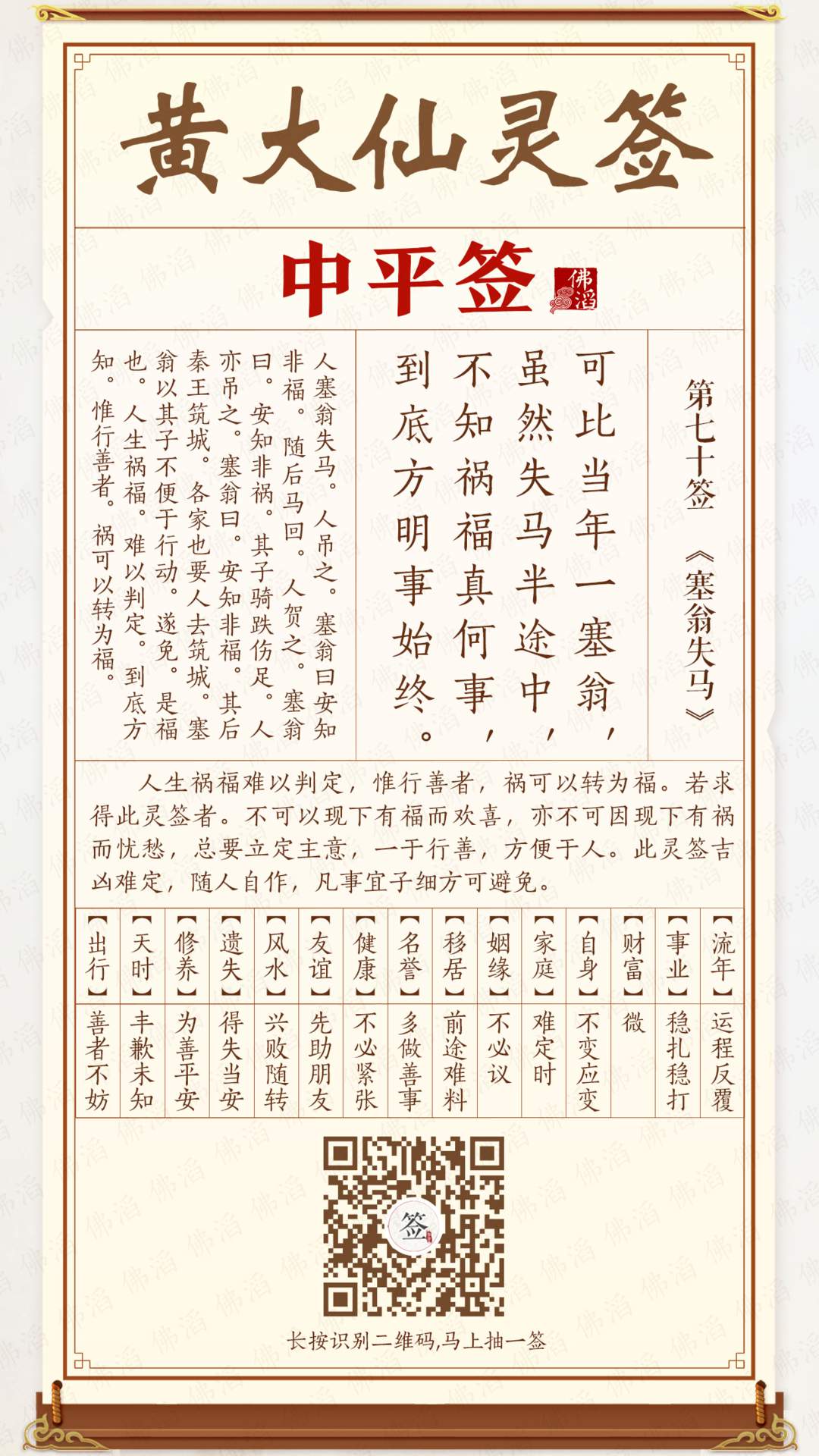 黄大仙灵签第70签 黄大仙灵签第70签