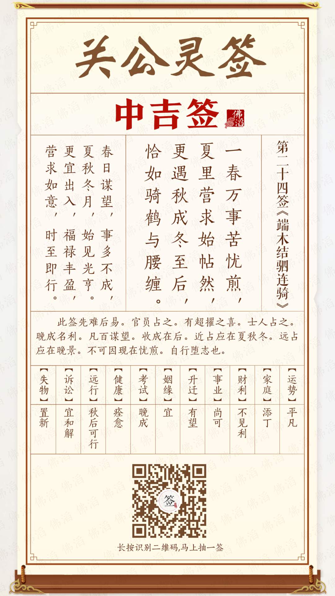关公灵签第24签 关公灵签第24签