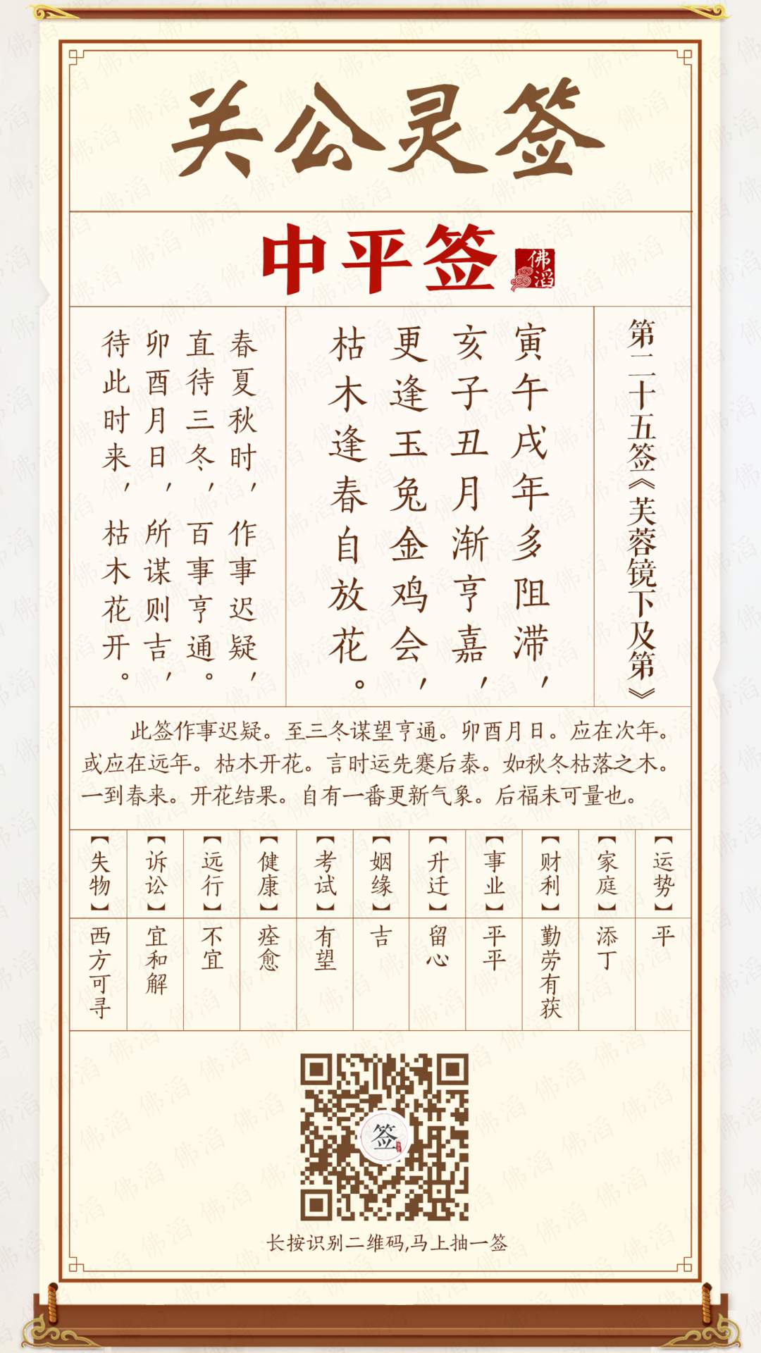 关公灵签第25签 关公灵签第25签