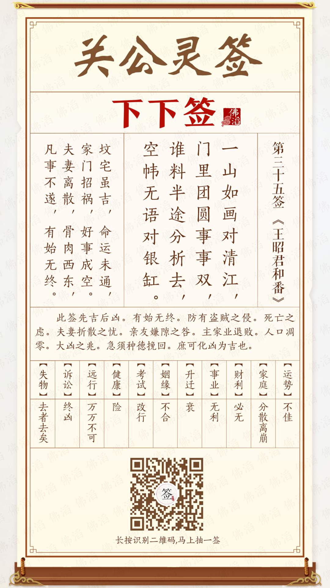 关公灵签第35签 关公灵签第35签