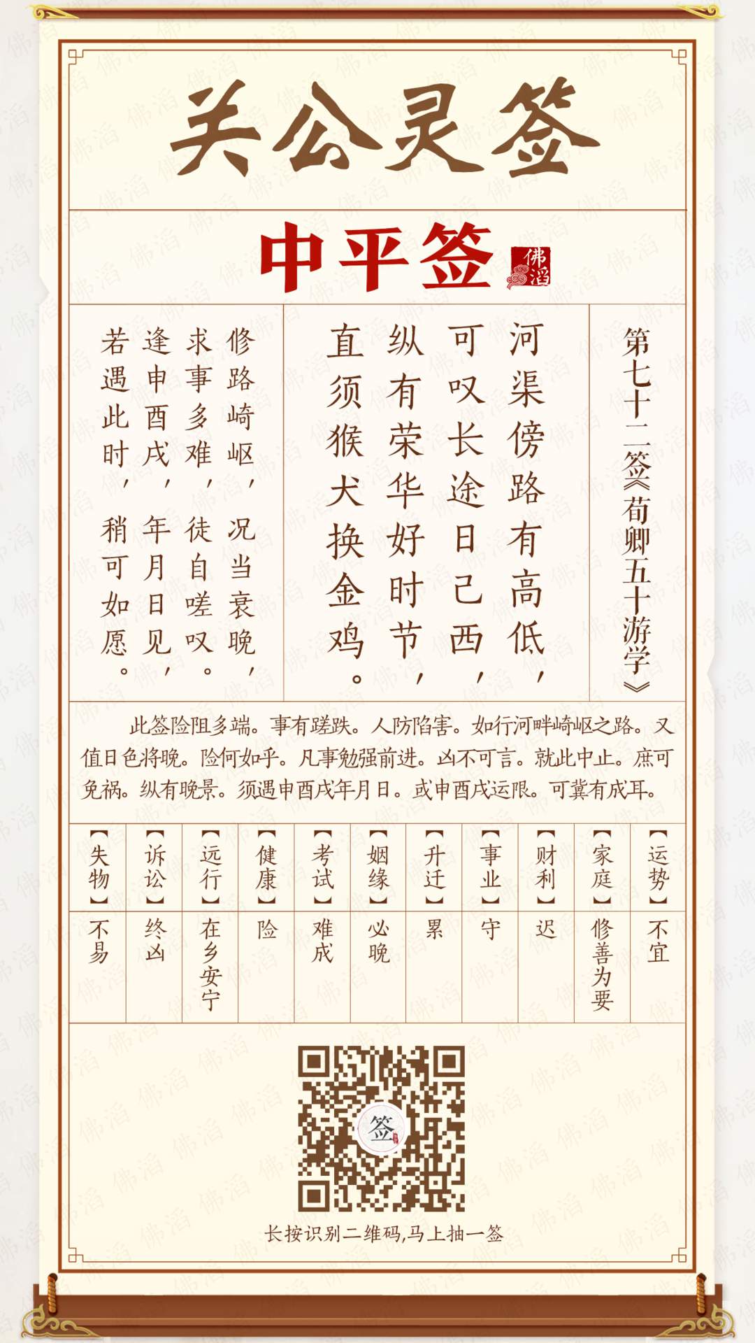 关公灵签第72签 关公灵签第72签