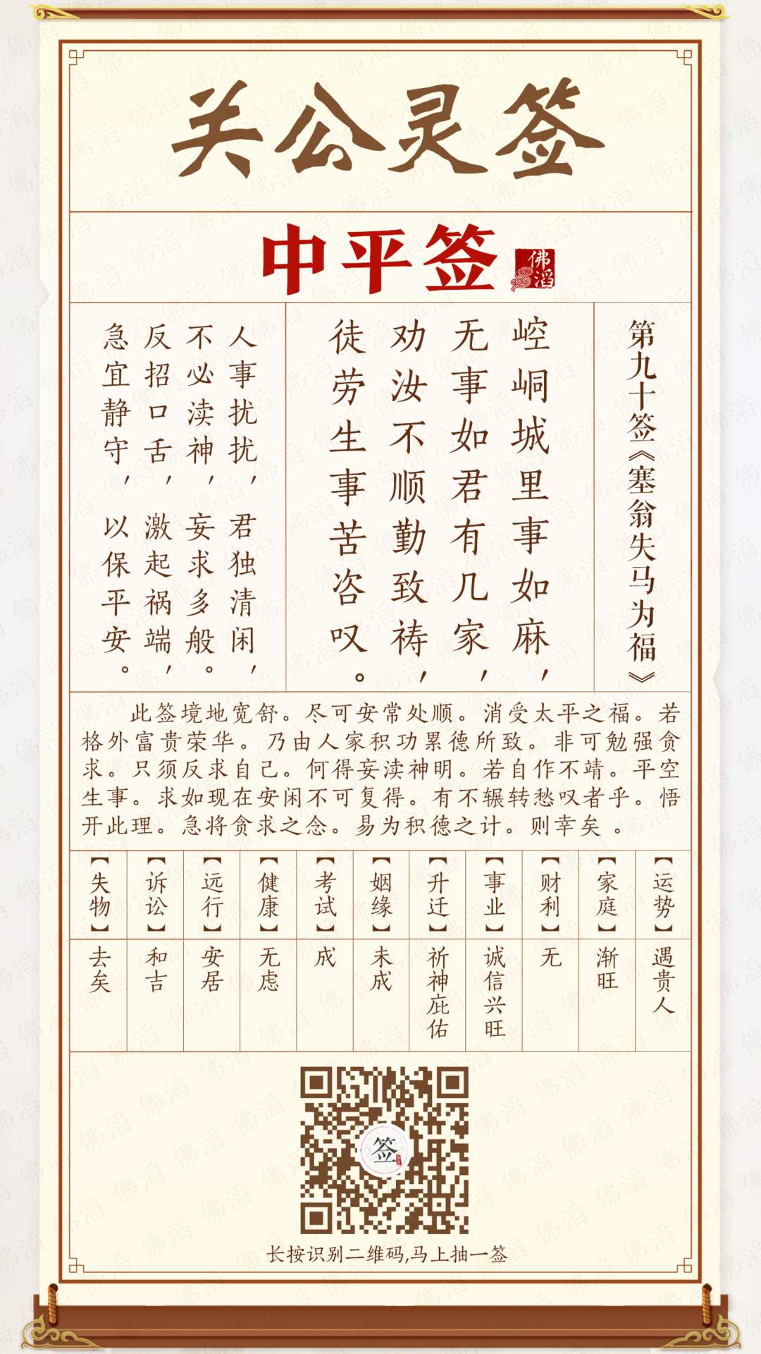 关公灵签第90签 关公灵签第90签
