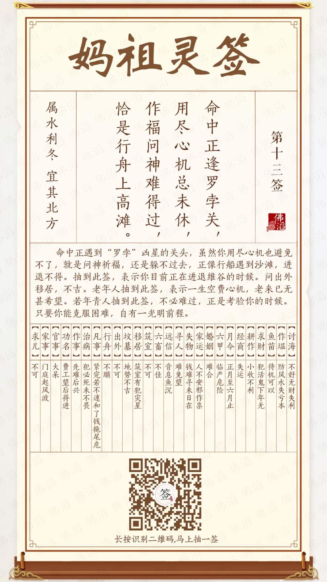 妈祖灵签第13签 妈祖灵签第13签