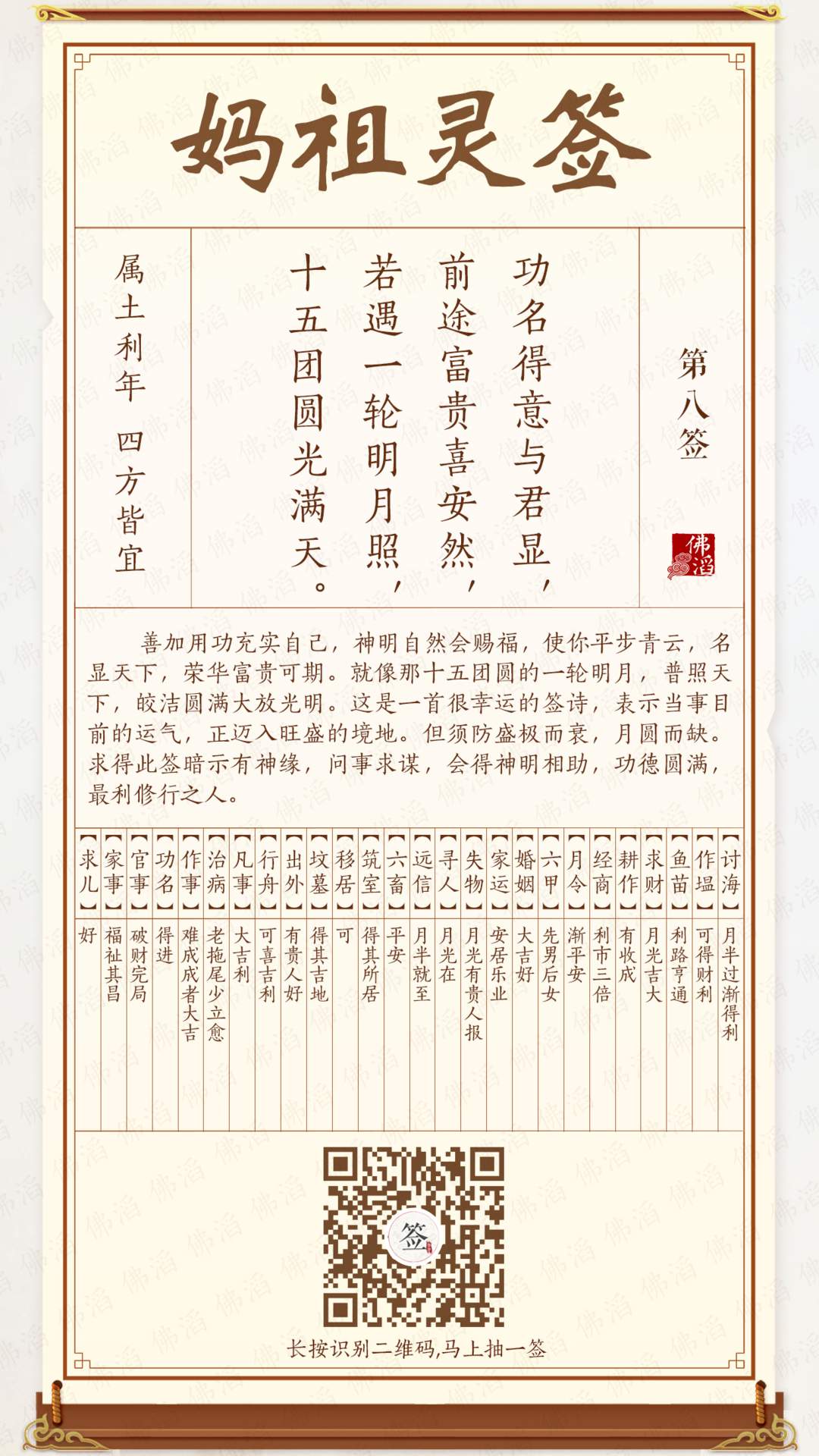 妈祖灵签第8签 妈祖灵签第8签